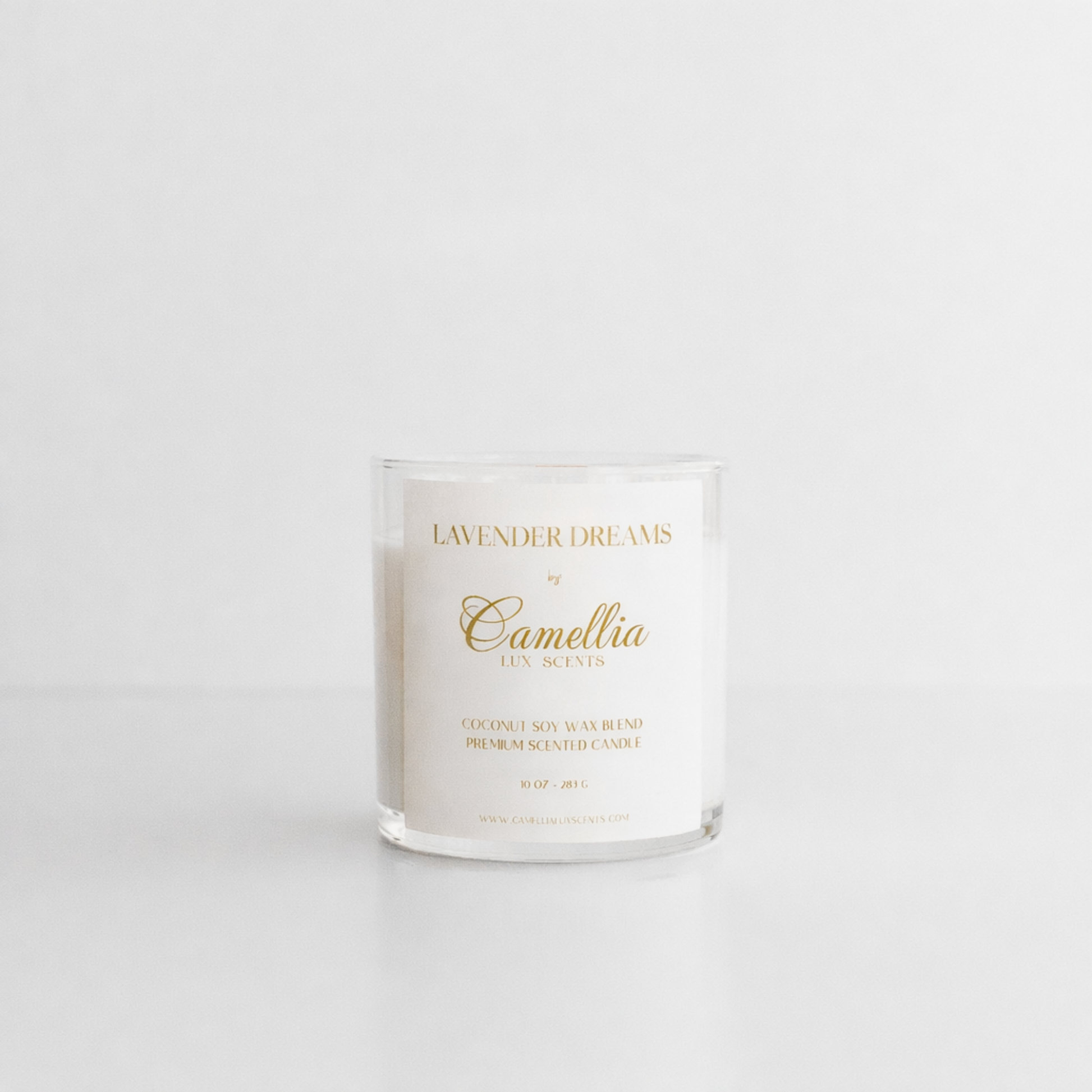 Lavender Dream candle by Camellia Lux Scents, luxury handmade candle with calming lavender fragrance